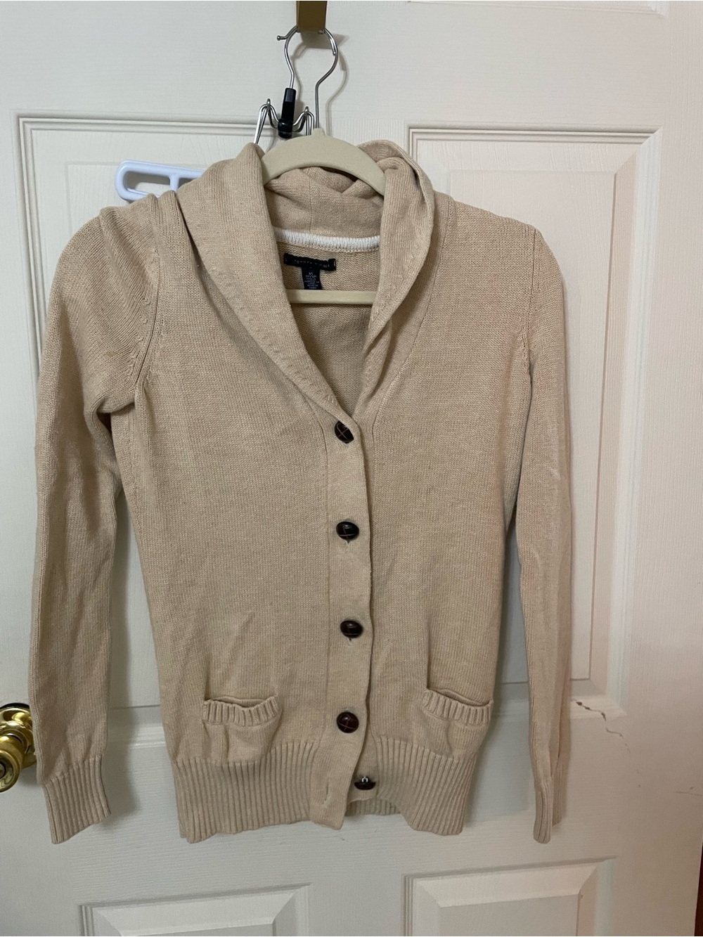 Tommy Hilfiger Beige Shawl Collar Button-Front